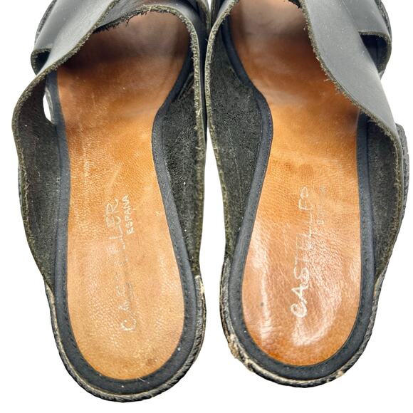 Casteller Espana | Women | Leather Cross Strap Espadrille Heeled Slides | 10.5 - Picture 8 of 13